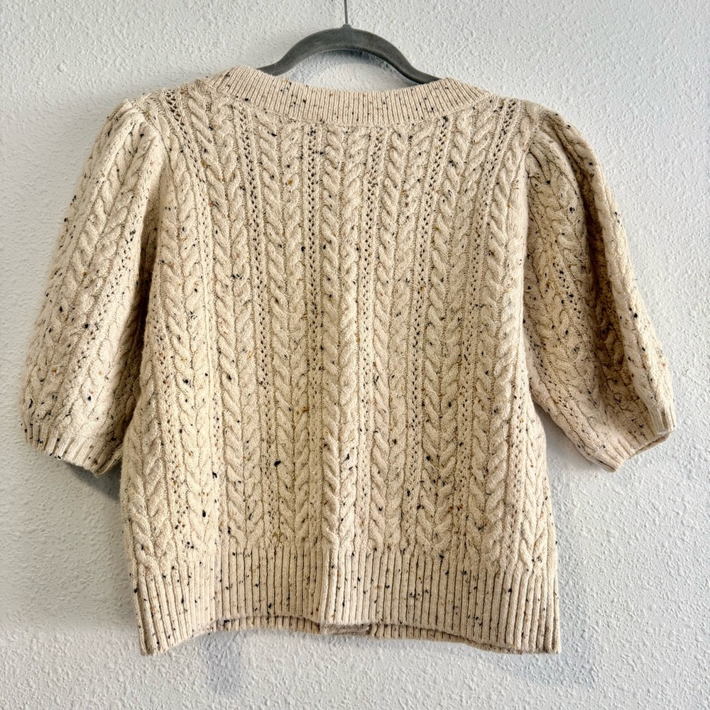 LOFT Flecked Stitchy Puff Sleeve Cotton Blend Cardigan Size Medium NWT - Picture 3 of 8